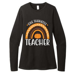 One Thankful Teacher Rainbow Pumpkin Thanksgiving Womens CVC Long Sleeve Shirt