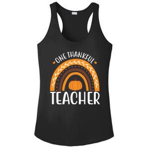 One Thankful Teacher Rainbow Pumpkin Thanksgiving Ladies PosiCharge Competitor Racerback Tank