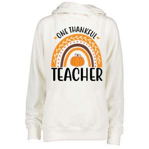 One Thankful Teacher Rainbow Pumpkin Thanksgiving Womens Funnel Neck Pullover Hood