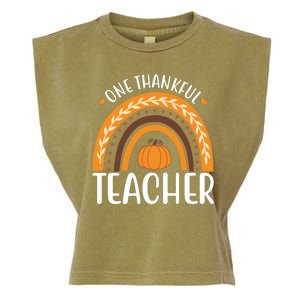 One Thankful Teacher Rainbow Pumpkin Thanksgiving Garment-Dyed Women's Muscle Tee