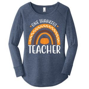 One Thankful Teacher Rainbow Pumpkin Thanksgiving Women's Perfect Tri Tunic Long Sleeve Shirt