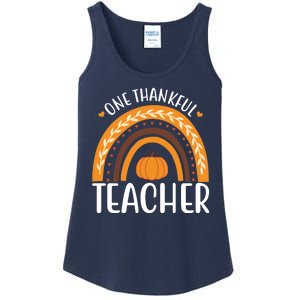 One Thankful Teacher Rainbow Pumpkin Thanksgiving Ladies Essential Tank