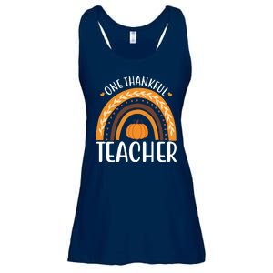 One Thankful Teacher Rainbow Pumpkin Thanksgiving Ladies Essential Flowy Tank