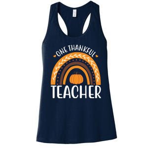 One Thankful Teacher Rainbow Pumpkin Thanksgiving Women's Racerback Tank