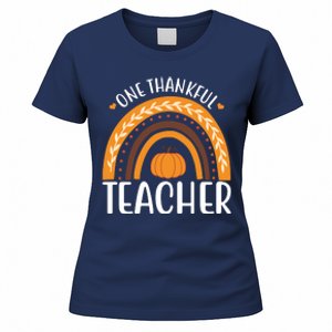 One Thankful Teacher Rainbow Pumpkin Thanksgiving Women's T-Shirt