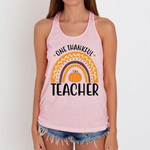 One Thankful Teacher Rainbow Pumpkin Thanksgiving Women's Knotted Racerback Tank