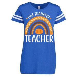 One Thankful Teacher Rainbow Pumpkin Thanksgiving Enza Ladies Jersey Football T-Shirt