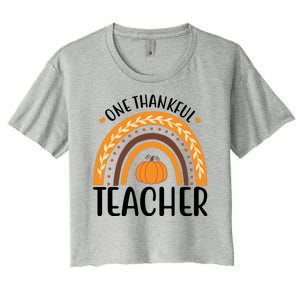 One Thankful Teacher Rainbow Pumpkin Thanksgiving Women's Crop Top Tee