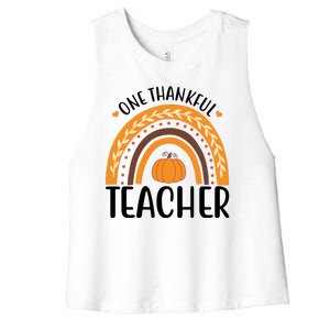 One Thankful Teacher Rainbow Pumpkin Thanksgiving Women's Racerback Cropped Tank