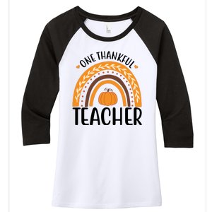 One Thankful Teacher Rainbow Pumpkin Thanksgiving Women's Tri-Blend 3/4-Sleeve Raglan Shirt