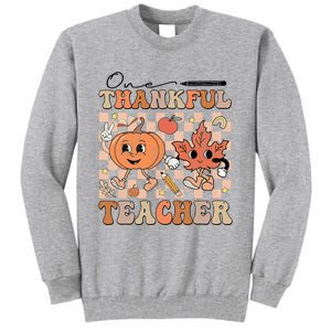 One Thankful Teacher Thanksgiving Groovy Fall Autumn Teacher Tall Sweatshirt