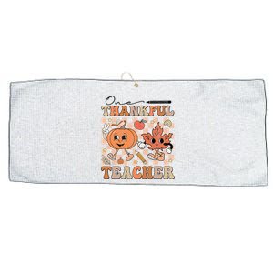 One Thankful Teacher Thanksgiving Groovy Fall Autumn Teacher Large Microfiber Waffle Golf Towel