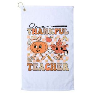 One Thankful Teacher Thanksgiving Groovy Fall Autumn Teacher Platinum Collection Golf Towel