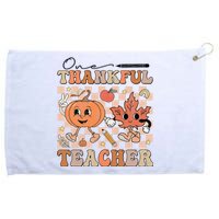 One Thankful Teacher Thanksgiving Groovy Fall Autumn Teacher Grommeted Golf Towel