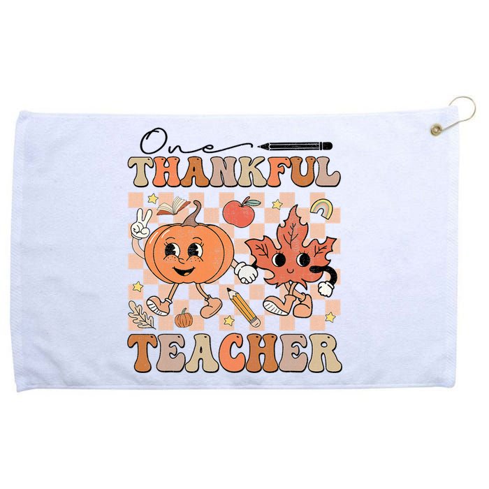 One Thankful Teacher Thanksgiving Groovy Fall Autumn Teacher Grommeted Golf Towel