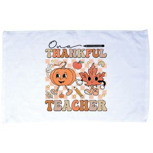 One Thankful Teacher Thanksgiving Groovy Fall Autumn Teacher Microfiber Hand Towel