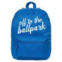 Off To The Ballpark Game Day Vibes Softball Baseball Gift 16 in Basic Backpack
