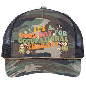 Occupational Therapy Therapist Flowers Retro Wavy Groovy 70s Retro Rope Trucker Hat Cap