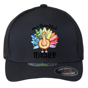 One Thankful Teacher Thanksgiving Turkey Flexfit Unipanel Trucker Cap