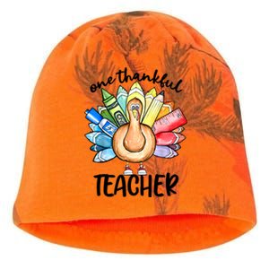 One Thankful Teacher Thanksgiving Turkey Kati - Camo Knit Beanie