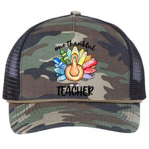 One Thankful Teacher Thanksgiving Turkey Retro Rope Trucker Hat Cap