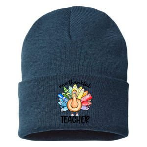 One Thankful Teacher Thanksgiving Turkey Sustainable Knit Beanie