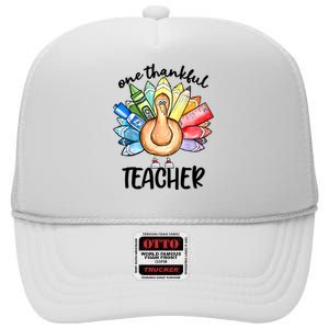 One Thankful Teacher Thanksgiving Turkey High Crown Mesh Back Trucker Hat