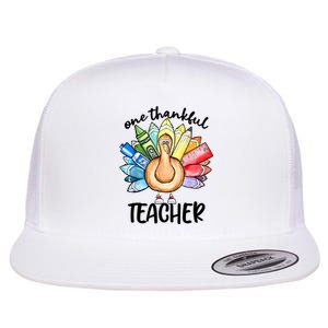 One Thankful Teacher Thanksgiving Turkey Flat Bill Trucker Hat