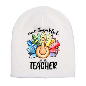 One Thankful Teacher Thanksgiving Turkey Short Acrylic Beanie