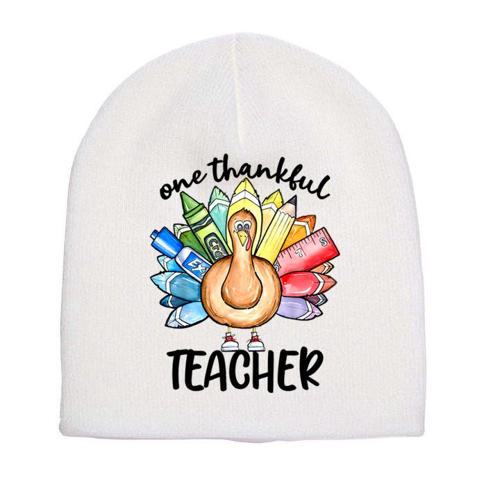 One Thankful Teacher Thanksgiving Turkey Short Acrylic Beanie