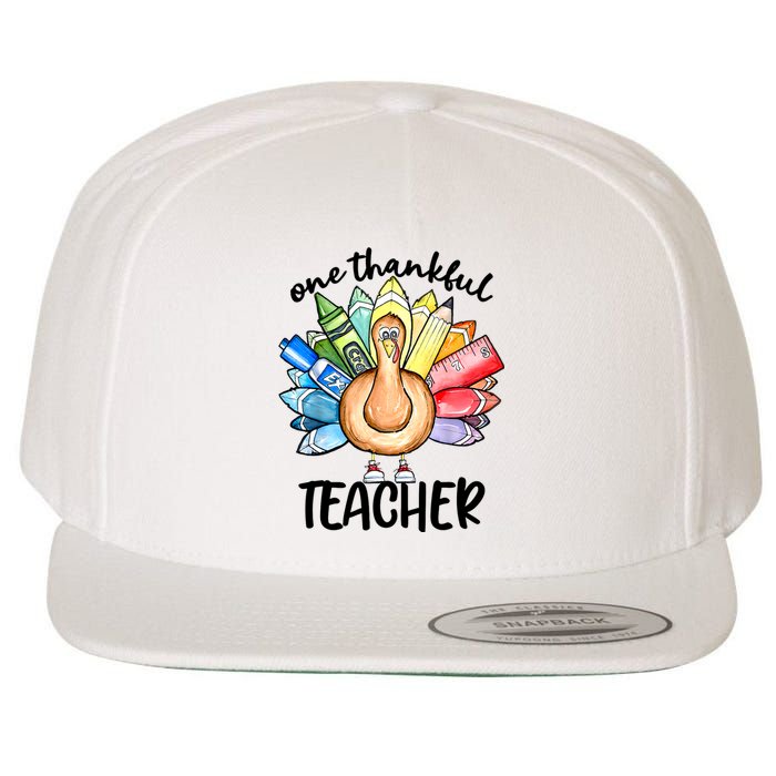 One Thankful Teacher Thanksgiving Turkey Wool Snapback Cap