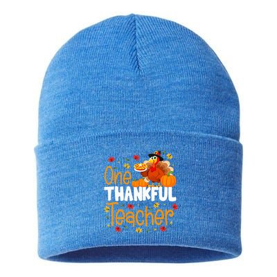 One Thankful Teacher Thanksgiving Turkey Teacher Costume Sustainable Knit Beanie