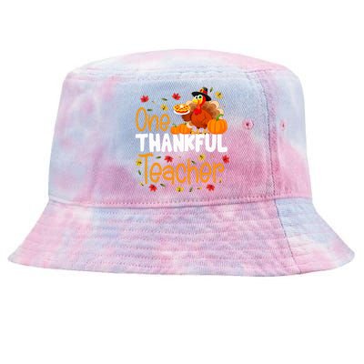 One Thankful Teacher Thanksgiving Turkey Teacher Costume Tie-Dyed Bucket Hat