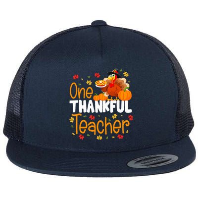 One Thankful Teacher Thanksgiving Turkey Teacher Costume Flat Bill Trucker Hat