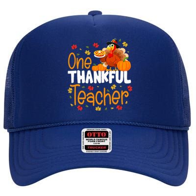 One Thankful Teacher Thanksgiving Turkey Teacher Costume High Crown Mesh Back Trucker Hat