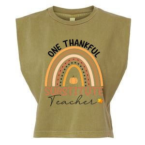 One Thankful Teacher Thanksgiving Rainbow Leopard Fall Funny Garment-Dyed Women's Muscle Tee