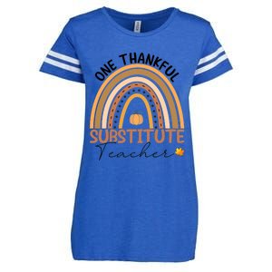 One Thankful Teacher Thanksgiving Rainbow Leopard Fall Funny Enza Ladies Jersey Football T-Shirt