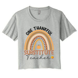 One Thankful Teacher Thanksgiving Rainbow Leopard Fall Funny Women's Crop Top Tee