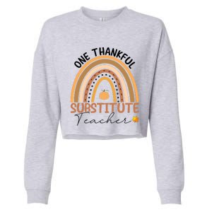 One Thankful Teacher Thanksgiving Rainbow Leopard Fall Funny Cropped Pullover Crew