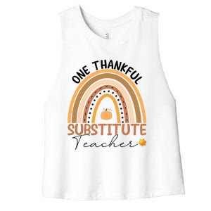 One Thankful Teacher Thanksgiving Rainbow Leopard Fall Funny Women's Racerback Cropped Tank