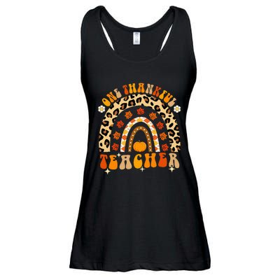 One Thankful Teacher Thanksgiving Rainbow Leopard Fall Ladies Essential Flowy Tank