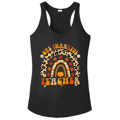 One Thankful Teacher Thanksgiving Rainbow Leopard Fall Ladies PosiCharge Competitor Racerback Tank