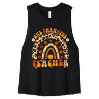 One Thankful Teacher Thanksgiving Rainbow Leopard Fall Women's Racerback Cropped Tank