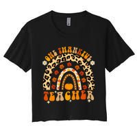 One Thankful Teacher Thanksgiving Rainbow Leopard Fall Women's Crop Top Tee