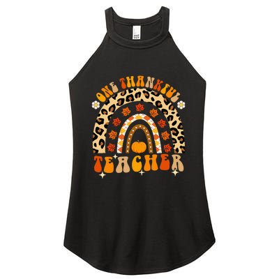 One Thankful Teacher Thanksgiving Rainbow Leopard Fall Women's Perfect Tri Rocker Tank