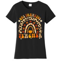 One Thankful Teacher Thanksgiving Rainbow Leopard Fall Women's T-Shirt