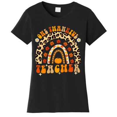 One Thankful Teacher Thanksgiving Rainbow Leopard Fall Women's T-Shirt