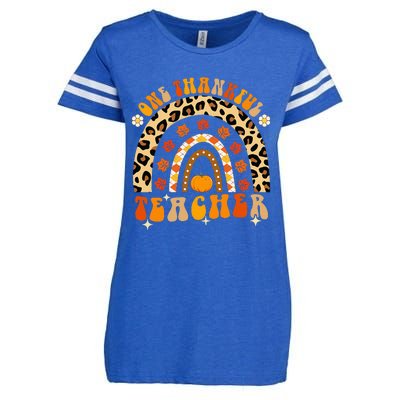 One Thankful Teacher Thanksgiving Rainbow Leopard Fall Enza Ladies Jersey Football T-Shirt