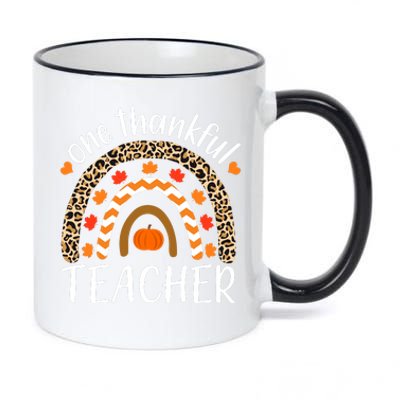 One Thankful Teacher, Autumn Fall Leopard Design 11oz Black Color Changing Mug