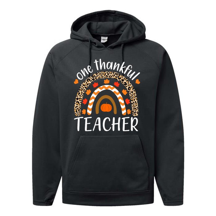 One Thankful Teacher, Autumn Fall Leopard Design Performance Fleece Hoodie